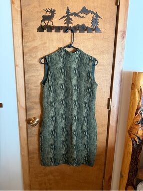 100% Silk Olive Green Snake Print Shift Dress